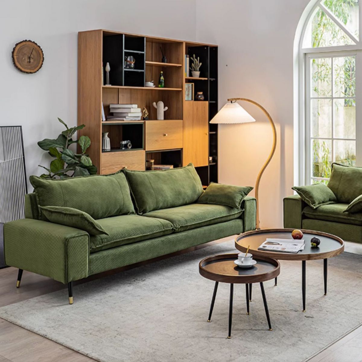 Modern Olive Green/Ink/Lemon Color Solid Color Leather/Corduroy Sofa Couch for Seats 4/Seats 3/Seats 2