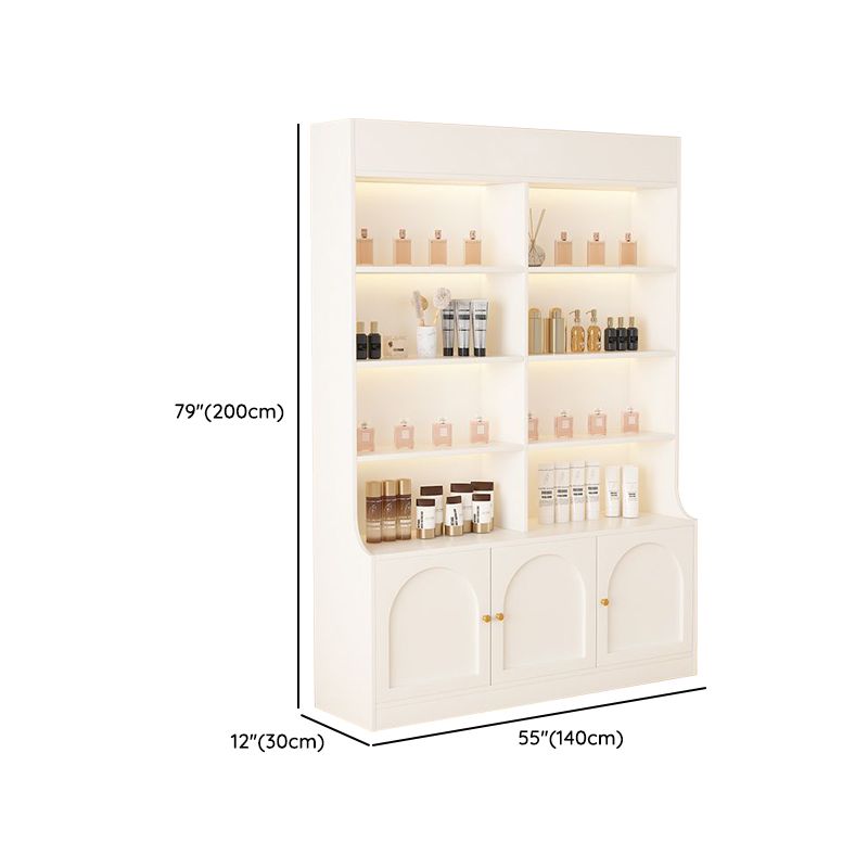 Fitted Detached Ground Display Stand in Wood with 5 Shelves, Locker and Open-air Storage in a Trendy Style