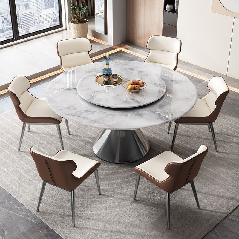 Stone Dining Table with Ink Gloss Finish Base, Seating for 8/Seating for 6/4-person Seat, Anti-Fouling Sintered Stone Tabletop