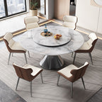 Stone Dining Table with Ink Gloss Finish Base, Seating for 8/Seating for 6/4-person Seat, Anti-Fouling Sintered Stone Tabletop