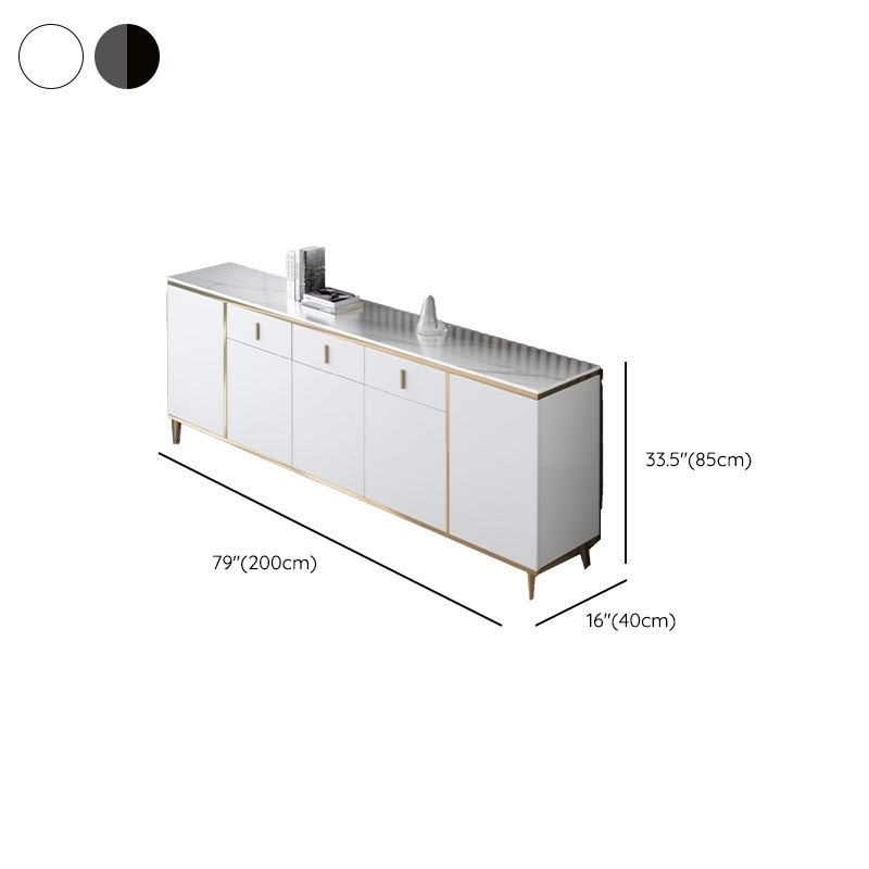 Art Deco Sideboard with 2 Drawers, Narrow/Standard Size, 3 Shelves, Sintered Stone Countertop, 4/3 Doors, Self-supporting