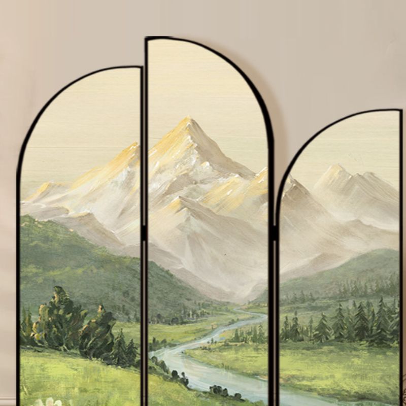 Minimalist Opaque Natural Wood Fold-up Screen Divider with 3 Panels, Double Sided Print, and Independent Design