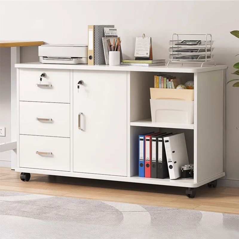 Horizontal Filing Cabinet/Vertical Filing Cabinet in Timber with Soft Close, Key Lock and Roller Wheels in a Casual Style, 2 Shelves/1 Shelf Included/Not Included