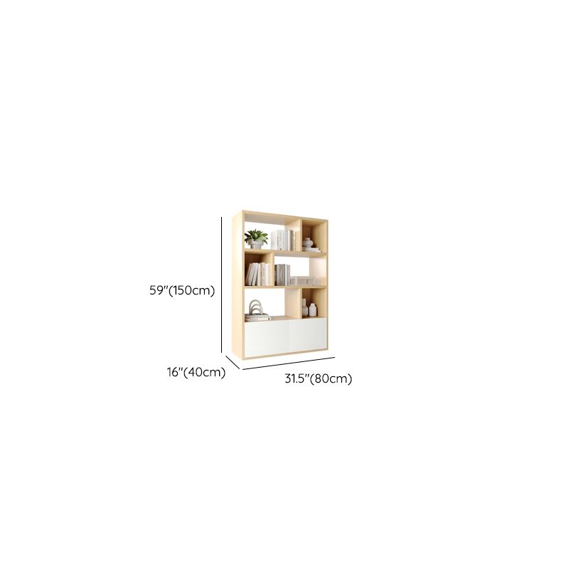 Natural Finish Casual Laminate Office Console Cabinet with Water-resistant Durability, Shelf Unit, 2 Doors, and 2-Wide Compartments