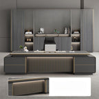 Office Desk with Cable Management, 2 Drawers, Cabinet, Dual-base, Exterior Shelf, CPU Storage, in Dark Gray