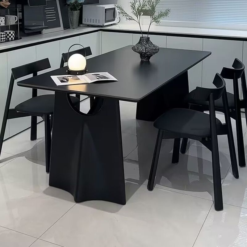 Simplistic Rectangular Dining Table with Slate Top and Fixed Table in Ink
