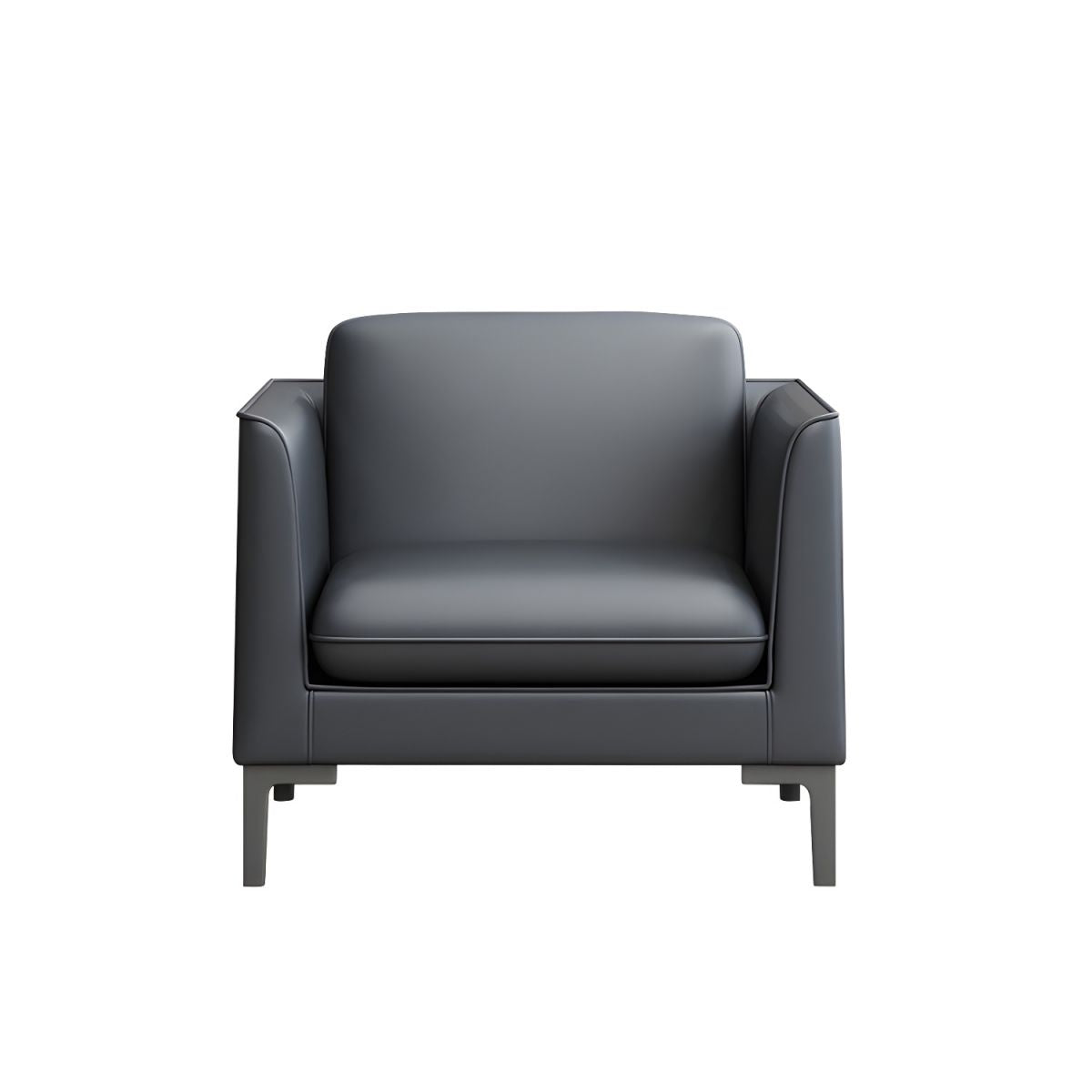 Glam Black Cushions Square Arm Genuine Leather Stationary Sofa