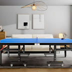 Indoor Ping Pong Table with Synthetic Laminate Top in Ink/Dark Blue and Included Table Tennis Paddle