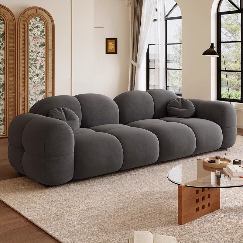 Trendy Solid Color Stain Resistant Standard Sofa in Grey/Taupe/Amber Color with Arm, 4-seater/Seats 3 and 2 Pillows