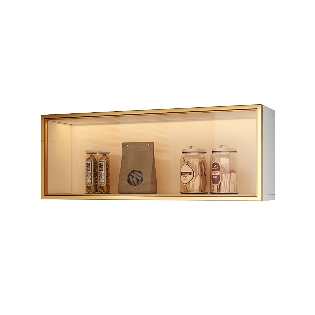 Contemporary Faux Wood Wall Mounted Display Cabinet with Glass Door