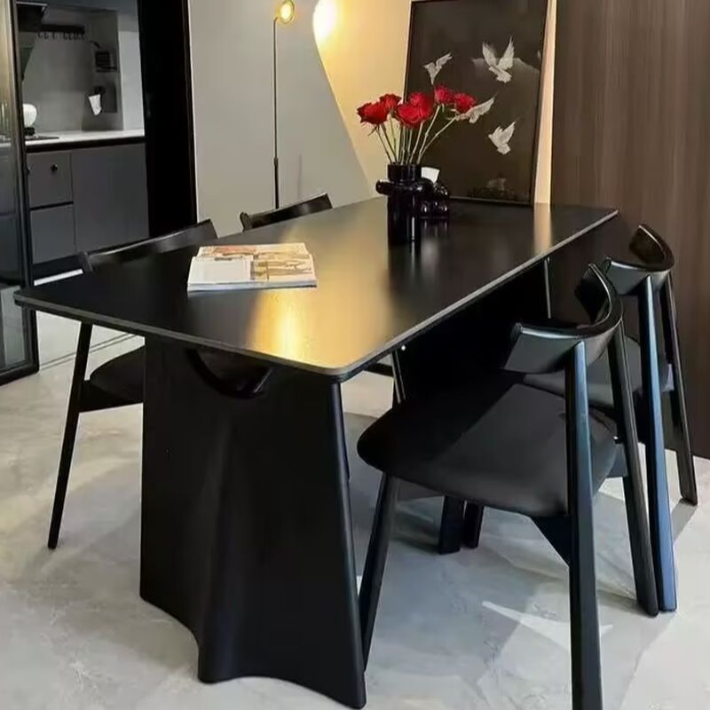Simplistic Rectangular Dining Table with Slate Top and Fixed Table in Ink