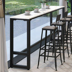 Rectangular Modern Stone Top Bar Table Set with Trestle Base and Backrest Barstools