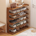 Art Deco Bambusa Rectangle Shoe Rack in Brown Finish with 5/4/3 Shelves for 11-30 Pairs in Drawing Room