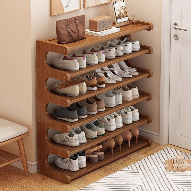 Art Deco Bambusa Rectangle Shoe Rack in Brown Finish with 5/4/3 Shelves for 11-30 Pairs in Drawing Room