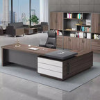 Executive Desk with Cable Management, Stain Resistant Finish, 3 Drawers, Double Pedestal Base, Exterior Shelf, CPU Storage, and Cooling Hole