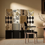 Multicolor Opaque Fold-up Screen Divider with Natural Wood Frame, 3/4 Panels, Double Sided Print, and Independent Design
