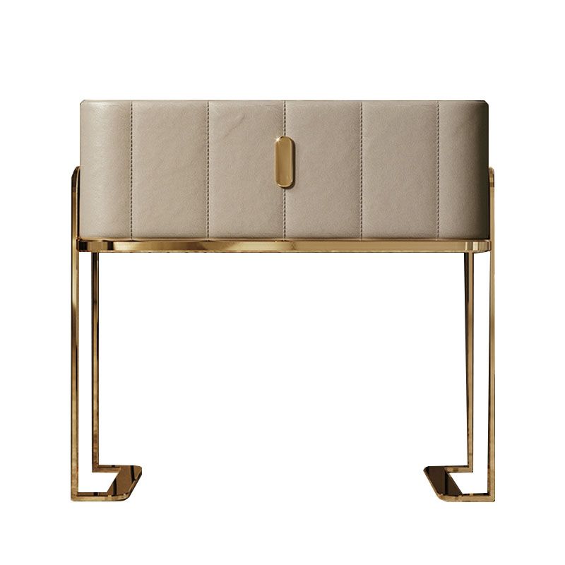 Modern Style Faux Leather Nightstand with Drawer Storage and Metal Base