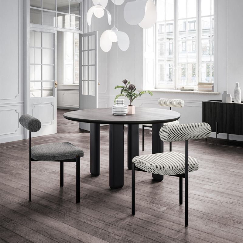 Modish Drawing Room Side Chair with Ventilated Back, Upholstered Ink Iron Legs