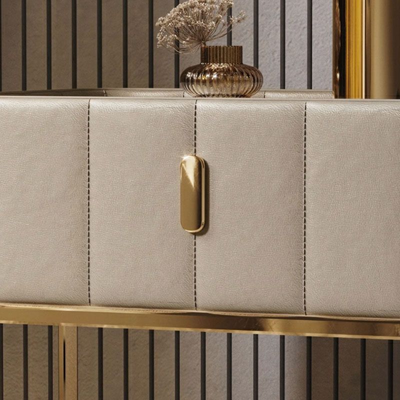 Modern Style Faux Leather Nightstand with Drawer Storage and Metal Base