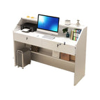 Rectangle Wood Grain Reception Desk with Locking Drawer, Hutch, Manufactured Wood Top