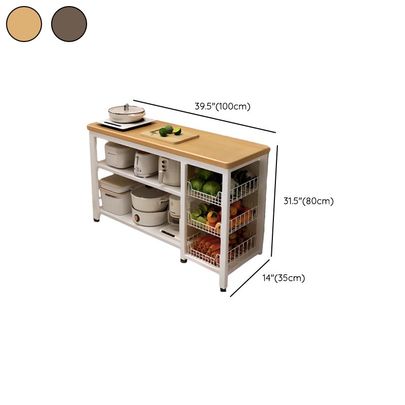 Modish Rectangle Kitchen Island with 3/2 Shelves, Manufactured Wood Countertop, Open Storage in Brown/Natural