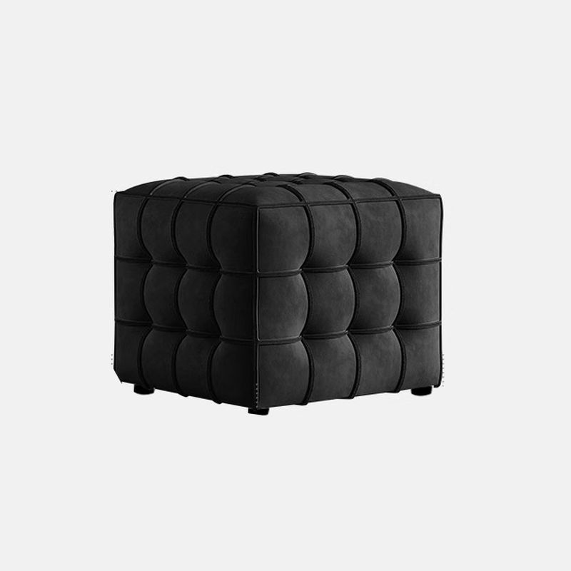 Modish Square Solid Color Standard Ottoman in Genuine Leather with Light Gray/Maroon/Navy Blue Button-tufted Upholstery