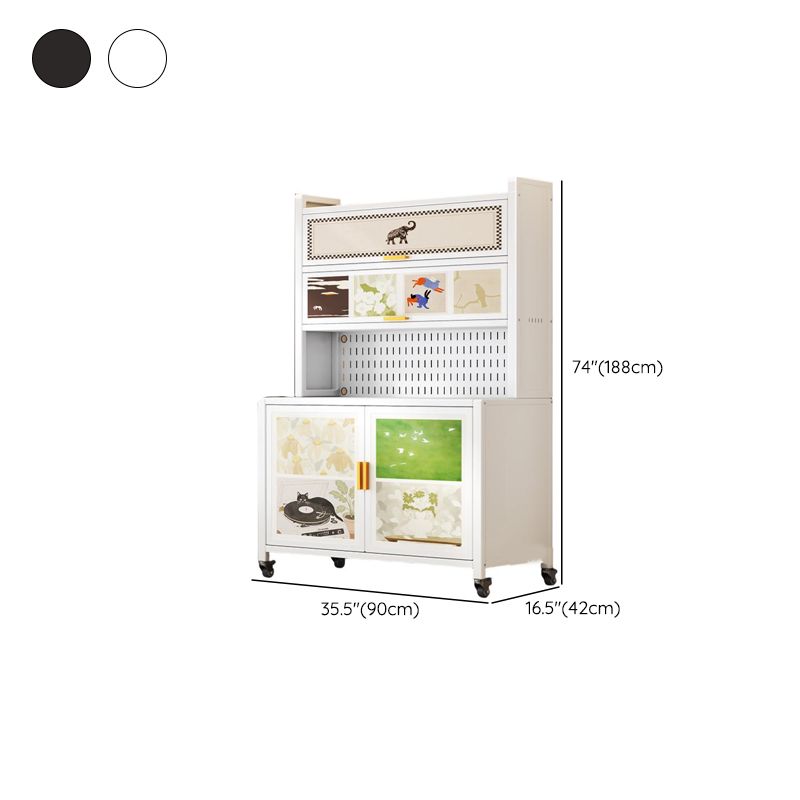 Minimalist Narrow Sideboard with Swivel Wheels, Steel Countertop, Adjustable Shelving, and 4 Doors/3 Doors