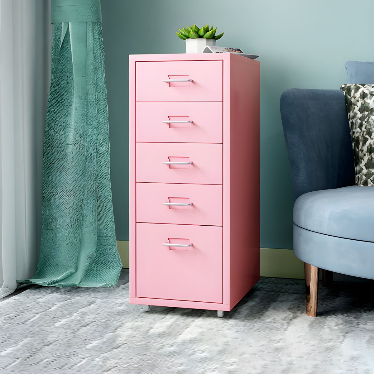 Contemporary File Cabinets Steel Frame Mobile Filing Cabinet with Wheels