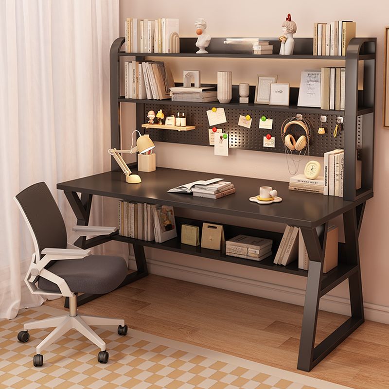 Writing Desk with Storage, Abrasion Resistance, Sleigh Base with Exterior Shelf in Ink/Chalk/Natural, Unattached Hutch Option