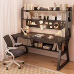 Writing Desk with Storage, Abrasion Resistance, Sleigh Base with Exterior Shelf in Ink/Chalk/Natural, Unattached Hutch Option