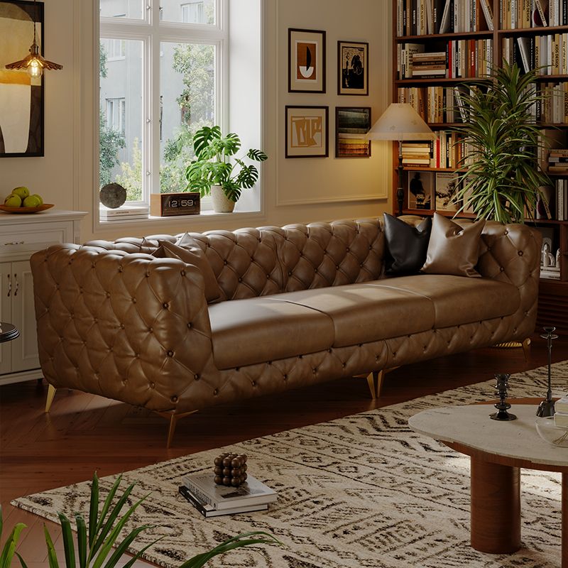 Drawing Room Standard Sofa in Midnight Black/Mocha/Coffee Pu Leather with Armrest and 4 Pillows