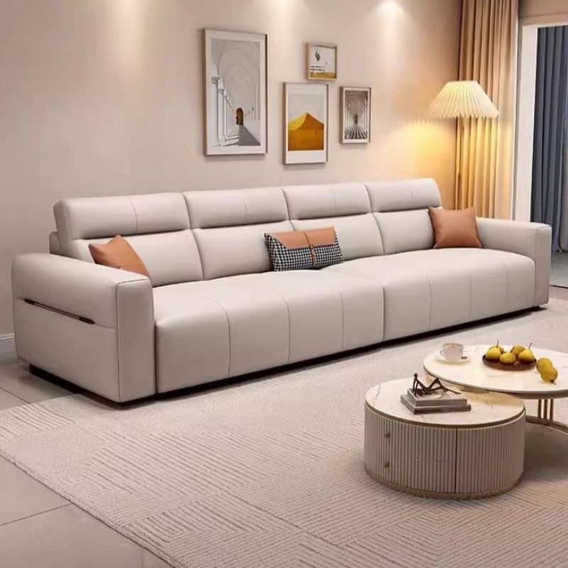 Off-White Standard/Single Sofa with Armrest and 3/1 Pillows for Drawing Room