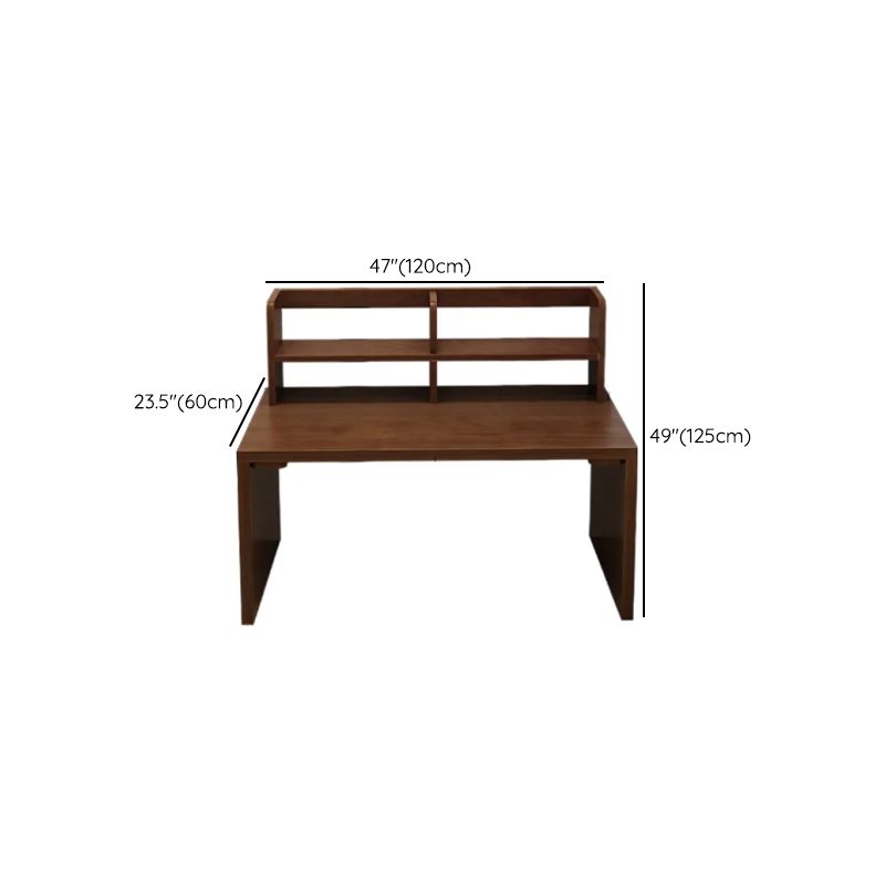 Sepia Writing Desk with Sleigh Base and Hutch, Featuring Storage and Odor Resistant Durability, Unattached with Exterior Shelf