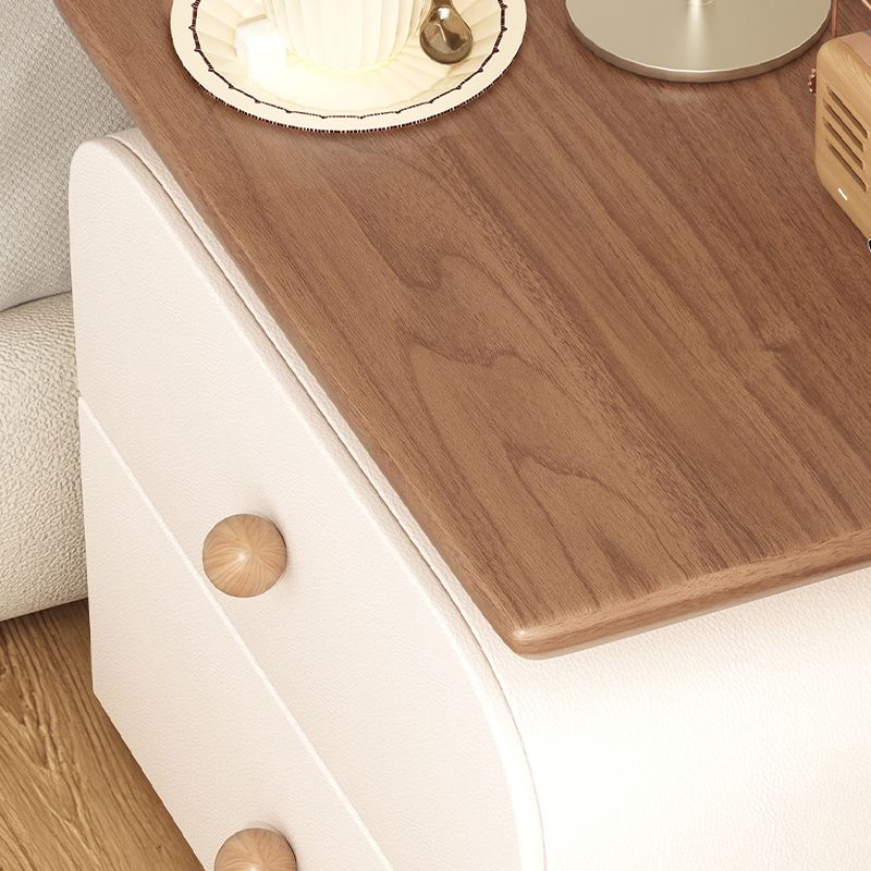 Modish Curved Nightstand with 2 Drawers and Natural Wood Countertop