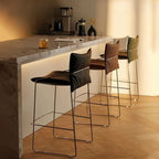 Casual Rawhide Bar Stools in Midnight Black/Navy Blue/Cognac with Back and Rectangle Seat Featuring Leg Rest