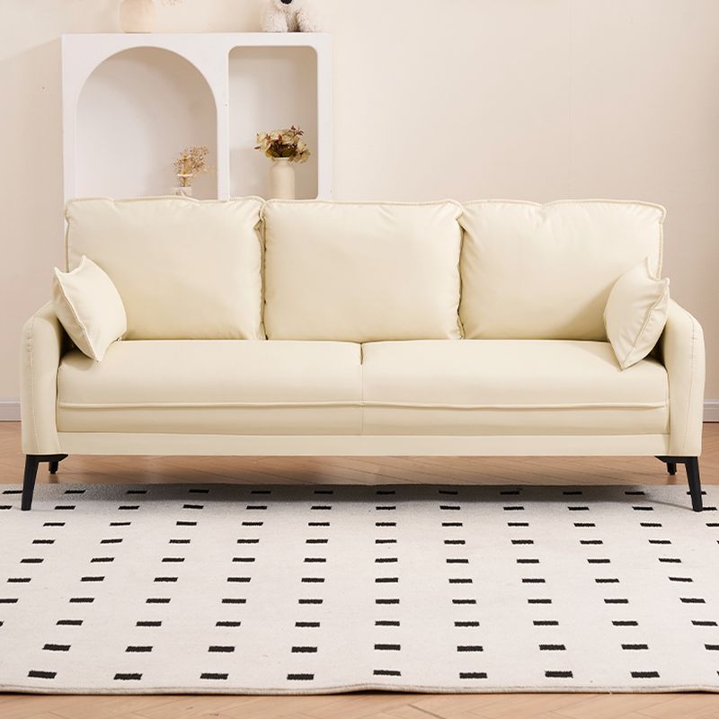 Simple Off-White/Amber Color/Gray Stain Resistant Solid Color Synthetic Leather Floor Sofa with 2 Pillows for 3-seater