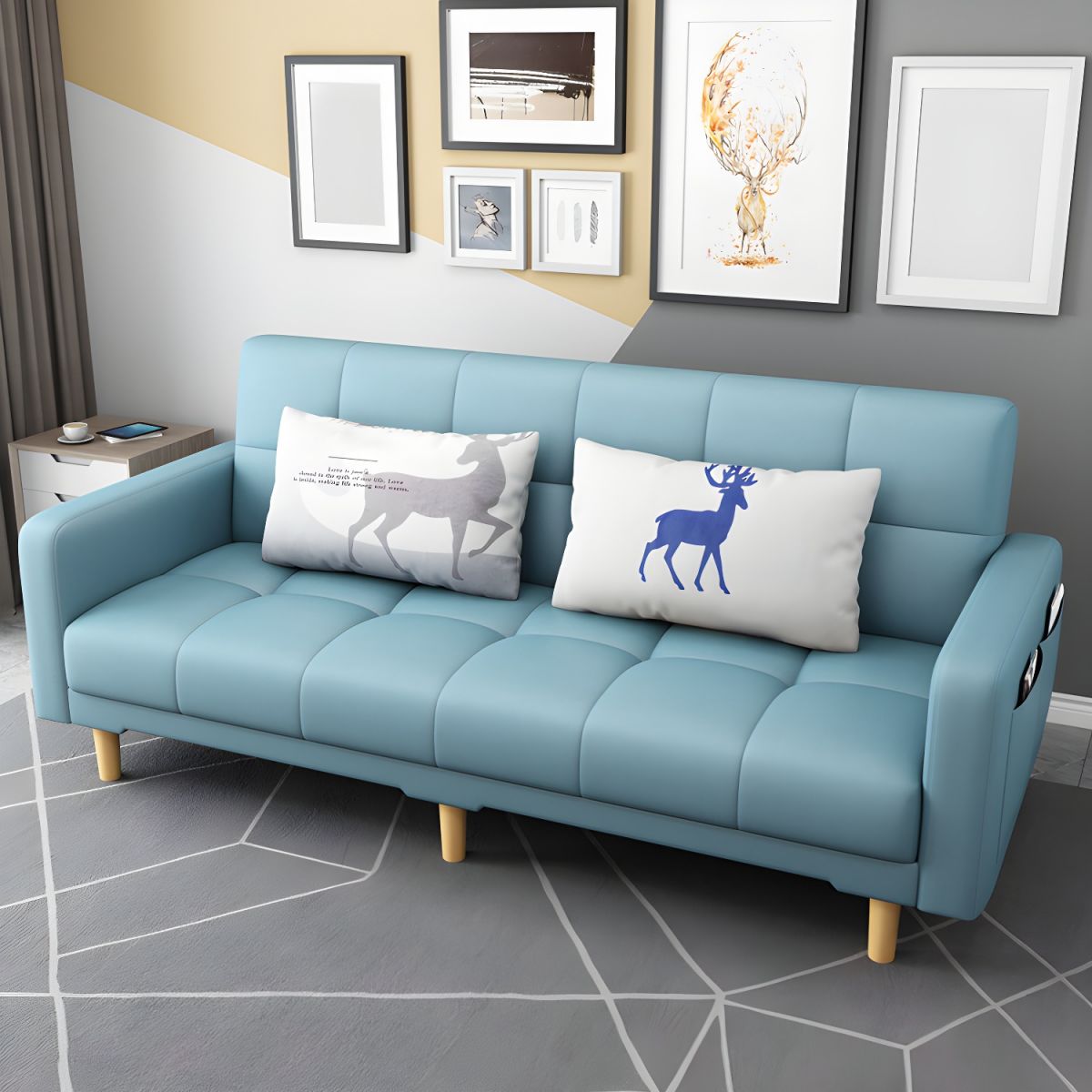 Square Arm Modern Storage Sofa with Biscuit Back Convertible Sofa for Living Room