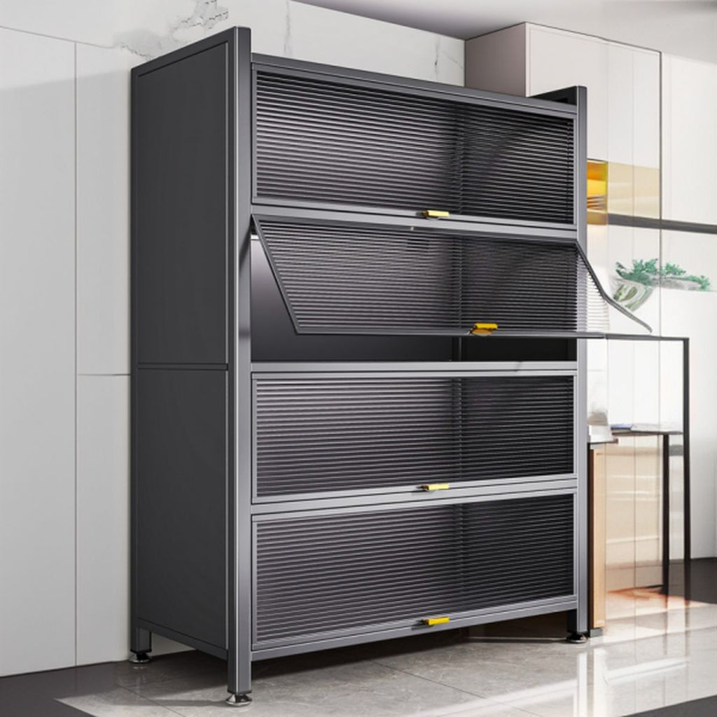 Self-supporting Microwave Shelf Cabinet with Hutch, 1 Shelf Larder, Steel Countertop, and 4 Doors/3 Doors/2 Doors