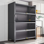 Self-supporting Microwave Shelf Cabinet with Hutch, 1 Shelf Larder, Steel Countertop, and 4 Doors/3 Doors/2 Doors
