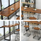 Modern 1/5 Pieces Bar Table Set Rectangle Pine Wood Counter Table with Stools for Balcony