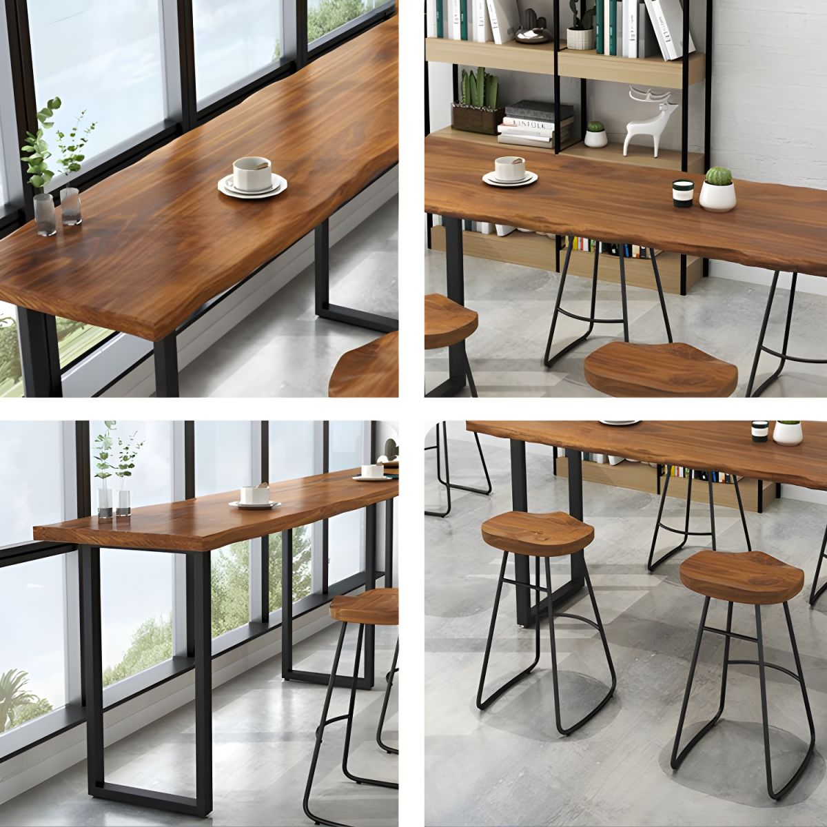 Modern 1/5 Pieces Bar Table Set Rectangle Pine Wood Counter Table with Stools for Balcony