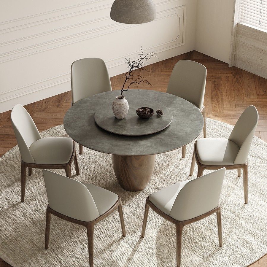 Tan Base Stone Dining Table with Anti-Fouling Sintered Stone Top, 4-person Seat/Seating for 8/Seating for 6