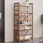 Art Deco Bambusa Rectangle Shoe Rack with Brown Finish and Adjustable Shelves for 21-40 Pairs in Drawing Room