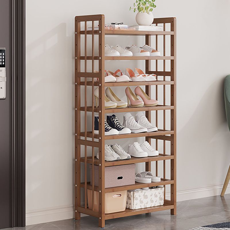 Art Deco Bambusa Rectangle Shoe Rack with Brown Finish and Adjustable Shelves for 21-40 Pairs in Drawing Room