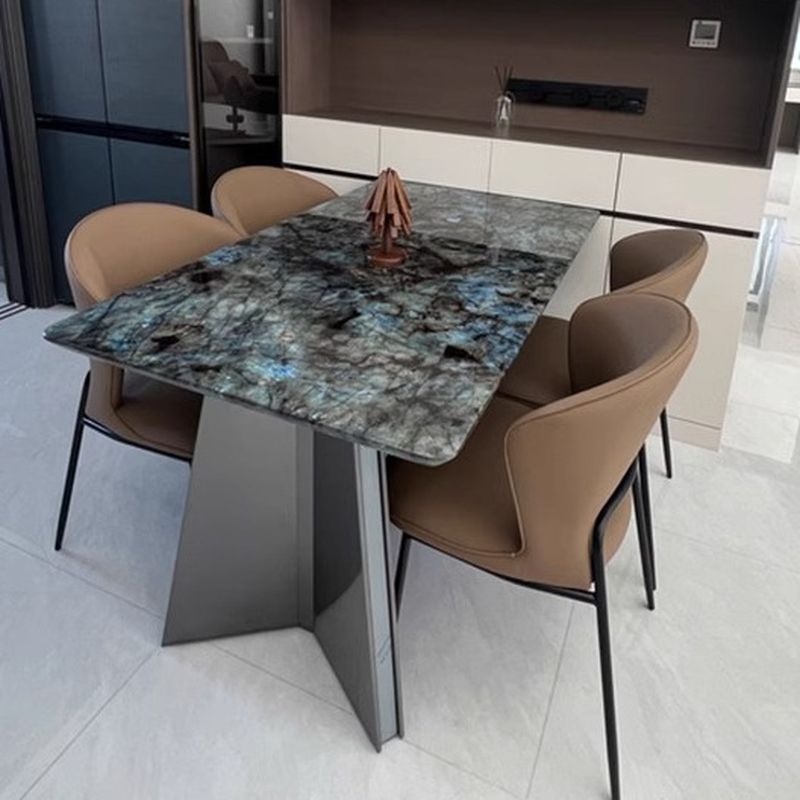 6-seater/4-person Seat Modish Black Scratch-defiant Marble Slab Fixed Marble Dining Table, Mixed Material