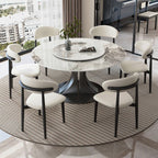 Stone Dining Table with Ink Base, Seating for 6/8, Anti-Fouling Sintered Stone Top