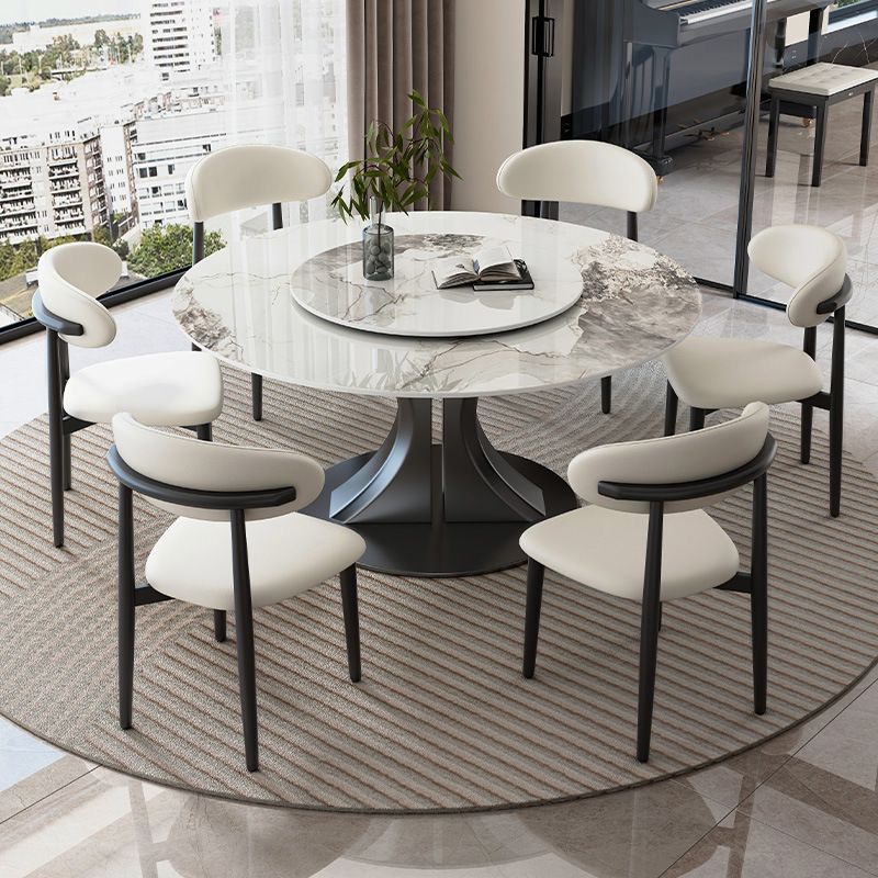 Stone Dining Table with Ink Base, Seating for 6/8, Anti-Fouling Sintered Stone Top