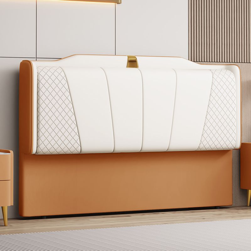 Trendy Panel Headboard in Natural Wood with No Distressing, Scooped Shape for Queen/Full Bed, Sponge Upholstery Fill, Standard Height
