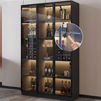 Flooring Confined Self-supporting Accent Cabinet in Wood with Glass Door, Locker, 5 Shelves and Culinary Equipment Storage for Drawing Room in a Modish Style