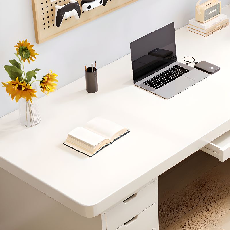 Chalk Contemporary Timber Desk with No Additional Features, Stain Resistant, Drawers, and 1 Shelf